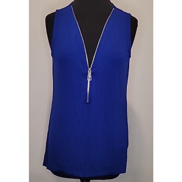 Women’s Blue Sleeveless V-Neck Zipper Jersey Tunic Top NWT Size Large - Picture 2 of 9